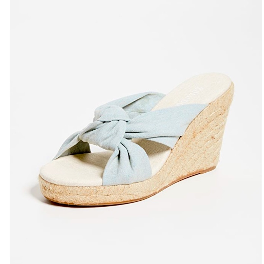 Soludos Knotted Wedge Pastel Mint Jute Heels